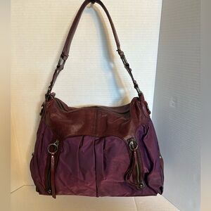 Preloved DONALD J PLINER plum leather and nylon shoulder bag